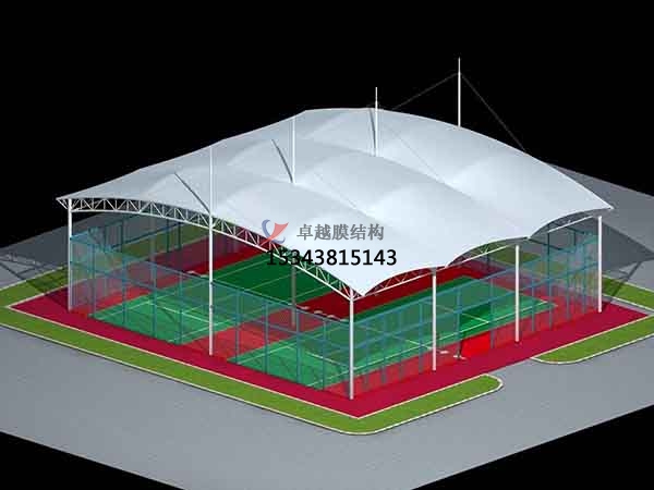 松原网球场膜结构顶盖/篮球场屋顶/门球场雨棚安装
